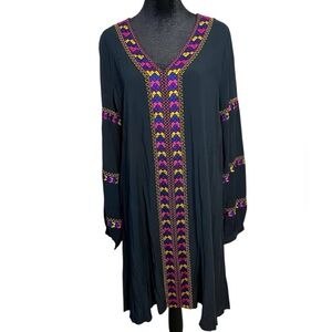 Wrangler Retro Embroidered Western Bohemian Cowgirl Rodeo Black Dress Large NWT